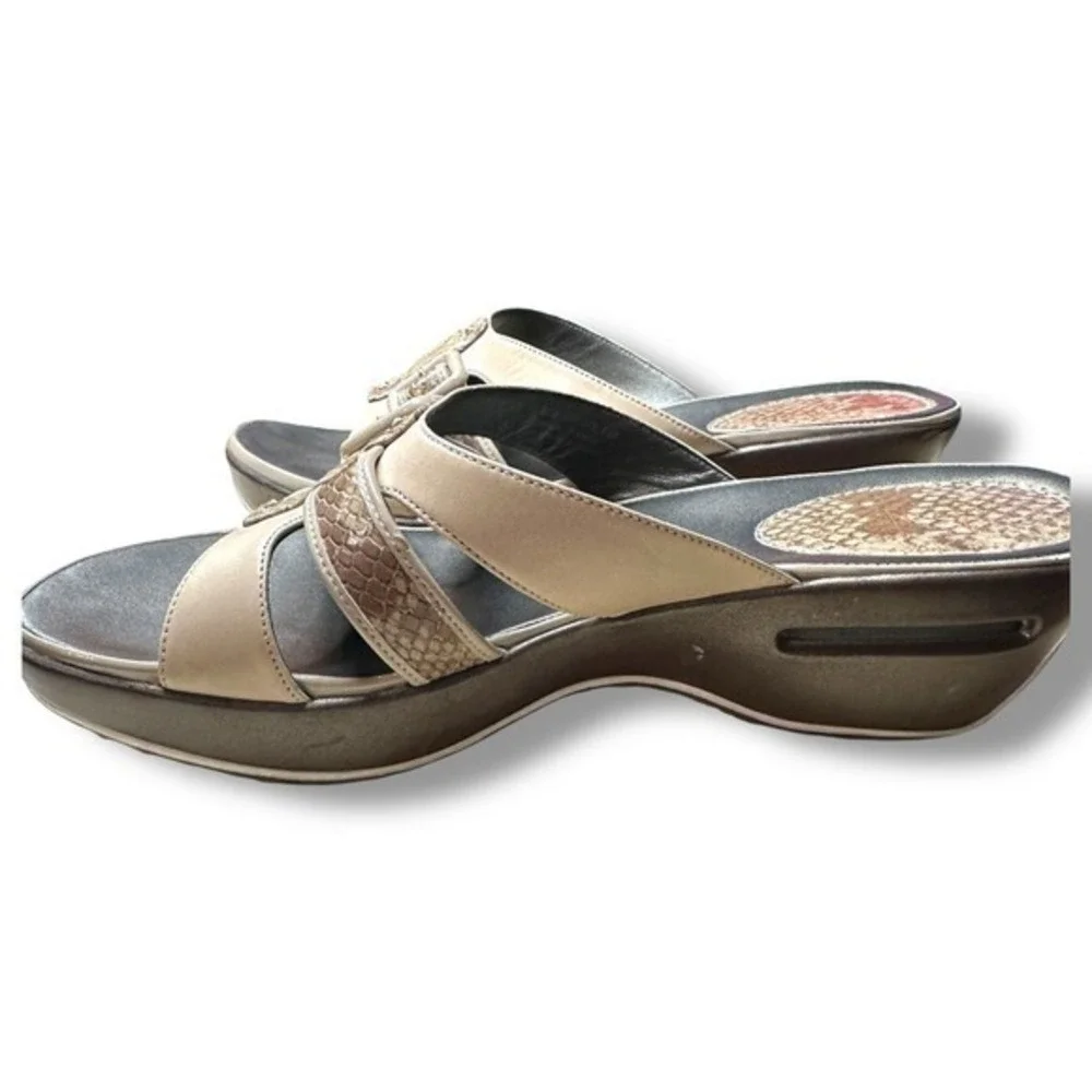 Y2K Vintage Cole Haan Nike Air Slide Sandals 10 Tan Snake Print Comfort Heels‎